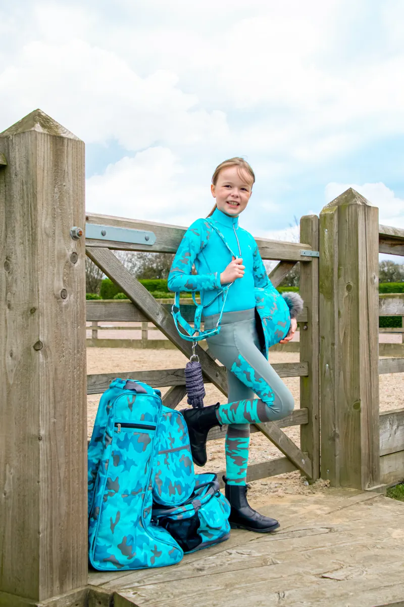 Hy Equestrian DynaForce Children's Riding Tights - Pacific/Grey-2